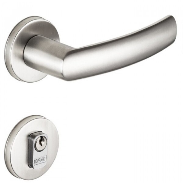 Fechadura Malibu Externa Roseta Redonda Inox Escovado 55mm (55X70 Canto Oval PY53) Soprano