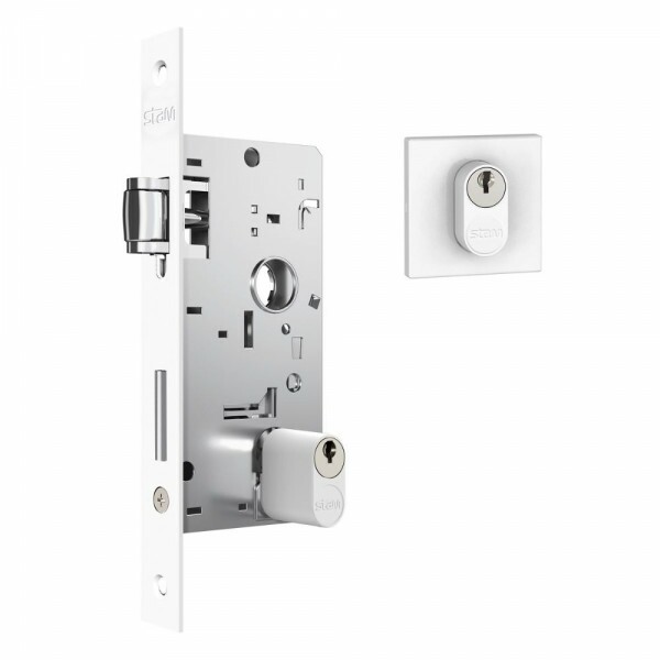 Fechadura 803 Externa Rolete Pivotante 40mm Roseta Quadrada1 Branco Stam