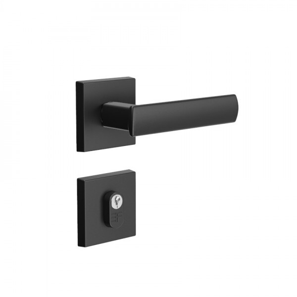 Fechadura Design Externa Roseta Quadrada 55mm Preto Fosco 841E81755PF 3F